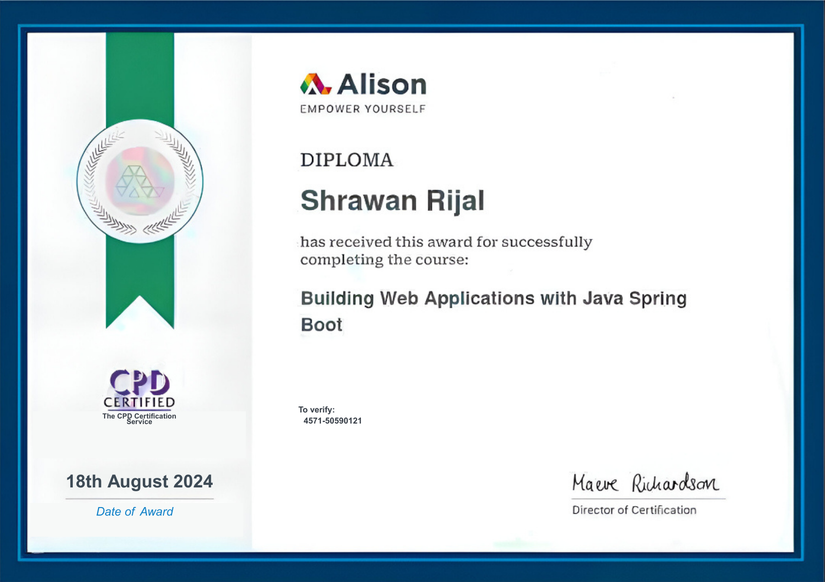 Building Web Applications using Java Spring Boot Certificate